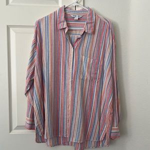 Multi-colored Rainbow Vertical Striped Boyfriend Button Down Shirt